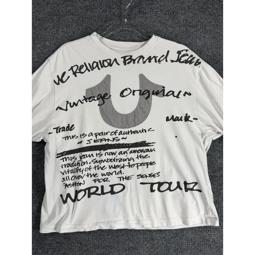 True Religion World Tour Script Boxy T-Shirt Men’s M White Graphic Logo